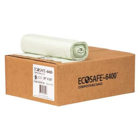 Ecosafe-6400 45 gal Trash Bags, 39 in x 55 in, Extra Heavy-Duty, 0.85 mil, Green HB3955-8