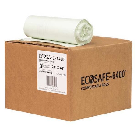 Ecosafe-6400 35 gal Trash Bags, 28 in x 44 in, Extra Heavy-Duty, 0.85 mil, Green HB2844-8
