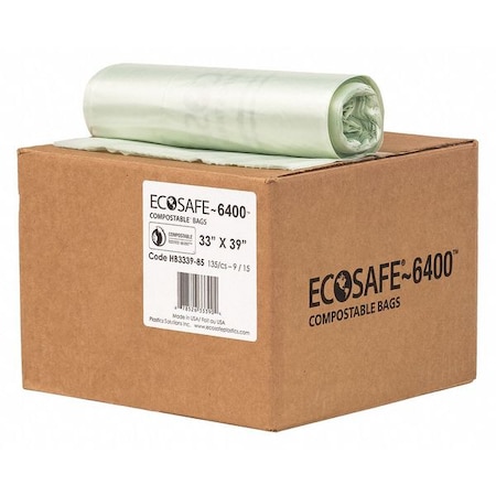 Ecosafe-6400 35 gal Trash Bags, 33 in x 39 in, Extra Heavy-Duty, 0.85 mil, Green HB3339-8