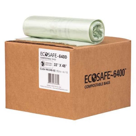Ecosafe-6400 35 gal Trash Bags, 33 in x 48 in, Extra Heavy-Duty, 0.85 mil, Green HB3348-8