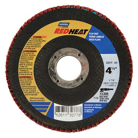 Norton 7" Flap Disc, Type 29, 7/8" Mounting Hole, Medium, 60 Grit Ceramic, 1 EA