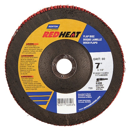 Norton 7" Flap Disc, Type 29, 7/8" Mounting Hole, Coarse, 40 Grit Ceramic, 1 EA