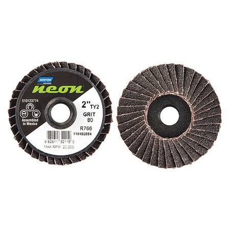 Norton 2" Flap Disc, Type 2 Mounting Hole, Medium, 80 Grit Zirconia Alumina, 1 EA