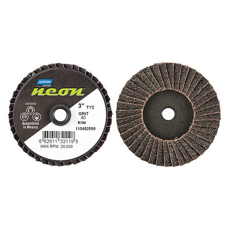 Norton 3" Flap Disc, Type 2 Mounting Hole, Coarse, 40 Grit Zirconia Alumina, 1 EA