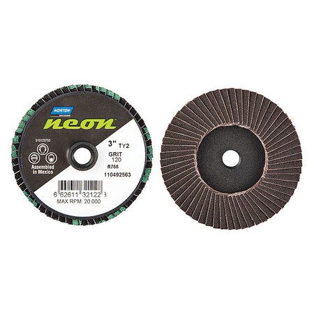 Norton 3" Flap Disc, Type 2 Mounting Hole, Fine, 120 Grit Zirconia Alumina, 1 EA