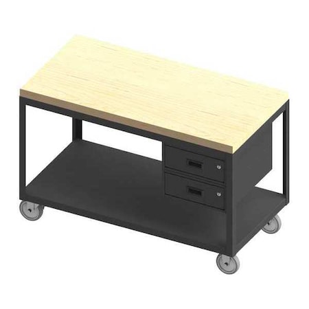 Durham Mfg Workbenches, Butcher Block, 36" W, 32" Height, 1200 lb., Straight HMT-2436-2-MT-2DR-95