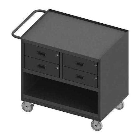 Durham Mfg Mobile bench cabinet, steel top, work surface, no doors, 4 drawers 3120-95