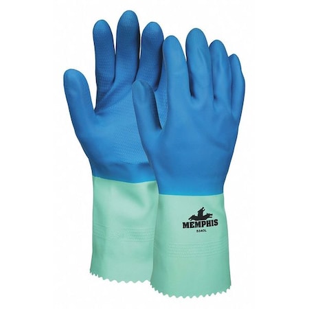 Mcr Safety 5340 Chemical Resistant Gloves, Natural Rubber Latex, Nitrile, 12 in L, 28 mil, Blue, Green, S 5340S