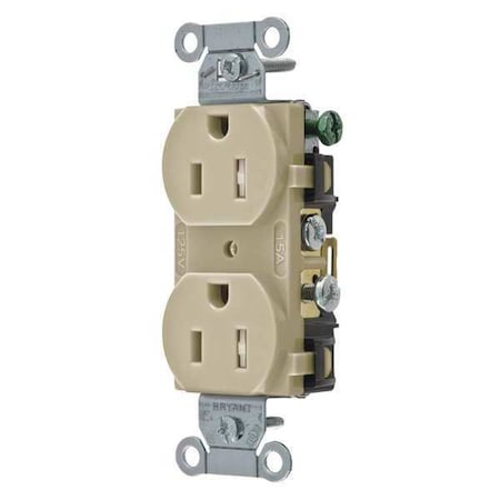 Bryant Straight Blade Receptacle, 5-15R, 15 A, 125V AC, 2 Pole, 3 Wire, Flush Mount, Grounded CRS15ITR