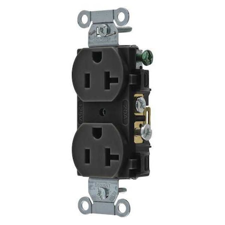 Bryant Straight Blade Receptacle, 5-20R, 20 A, 125V AC, 2 Pole, 3 Wire, Flush Mount, Grounded CRS20BLK