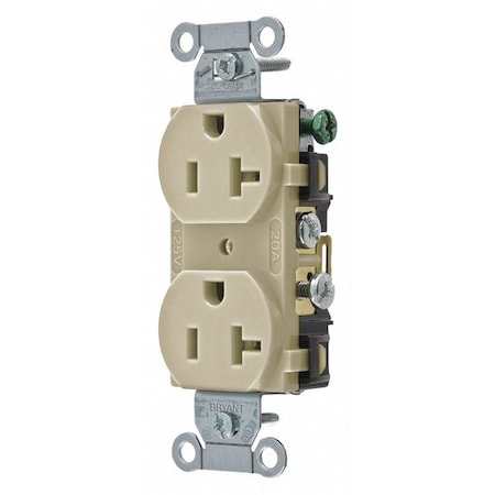 Bryant Straight Blade Receptacle, 5-20R, 20 A, 125V AC, 2 Pole, 3 Wire, Flush Mount, Grounded CRS20I