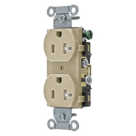 Bryant Straight Blade Receptacle, 5-20R, 20 A, 125V AC, 2 Pole, 3 Wire, Flush Mount, Grounded CRS20ITR