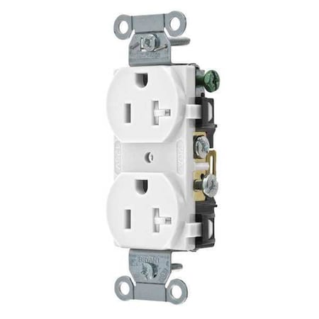 Bryant Straight Blade Receptacle, 5-20R, 20 A, 125V AC, 2 Pole, 3 Wire, Flush Mount, Grounded CRS20WTR