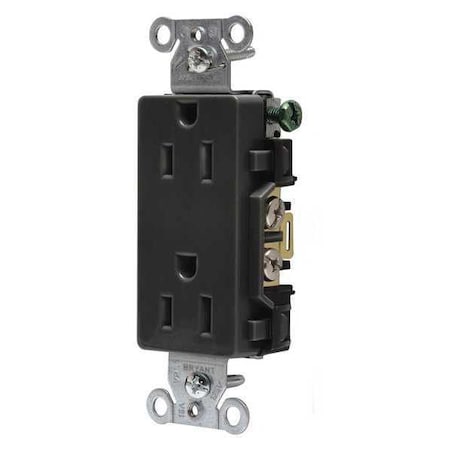 Bryant Straight Blade Receptacle, 5-15R, 15 A, 125V AC, 2 Pole, 3 Wire, Flush Mount, Grounded DRS15BLK