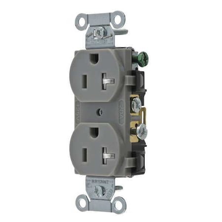 Bryant Straight Blade Receptacle, 5-20R, 20 A, 125V AC, 2 Pole, 3 Wire, Flush Mount, Grounded CBRS20GRYTR