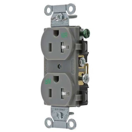 Bryant Straight Blade Receptacle, 5-20R, 20 A, 125V AC, 2 Pole, 3 Wire, Flush Mount, Grounded CBRS20GRYWRTR