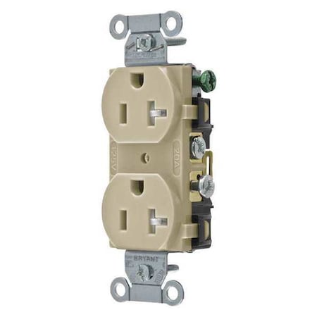 Bryant Straight Blade Receptacle, 5-20R, 20 A, 125V AC, 2 Pole, 3 Wire, Flush Mount, Grounded CBRS20ITR