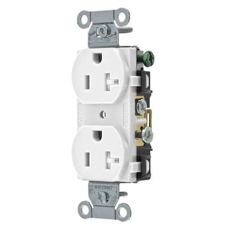 Bryant Straight Blade Receptacle, 5-20R, 20 A, 125V AC, 2 Pole, 3 Wire, Flush Mount, Grounded CBRS20WTR