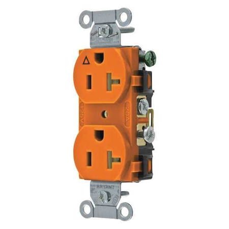 Bryant Straight Blade Receptacle, 5-20R, 20 A, 125V AC, 2 Pole, 3 Wire, Flush Mount, Isolated Ground CR20IG