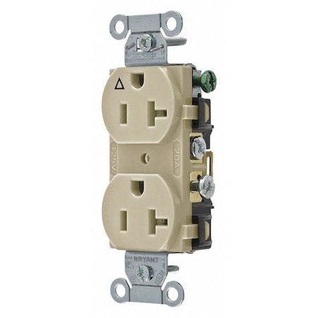 Bryant Straight Blade Receptacle, 5-20R, 20 A, 125V AC, 2 Pole, 3 Wire, Flush Mount, Isolated Ground CR20IGI