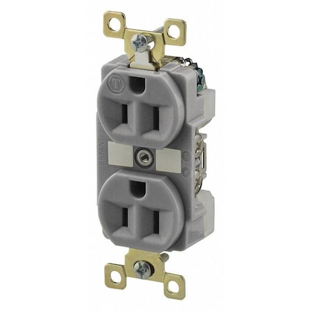 Bryant Straight Blade Receptacle, 5-15R, 15 A, 125V AC, 2 Pole, 3 Wire, Flush Mount, Grounded BRY5262GRY