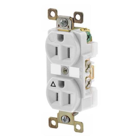 Bryant Straight Blade Receptacle, 5-15R, 15 A, 125V AC, 2 Pole, 3 Wire, Flush Mount, Isolated Ground BRY5262IGW