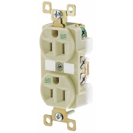 Zoro Select Receptacle, 15 A Amps, 125V AC, Flush Mount, Standard Duplex Outlet, 5-15R, Ivory BRY5262IWR