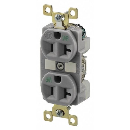 Bryant Straight Blade Receptacle, 5-20R, 20 A, 125V AC, 2 Pole, 3 Wire, Flush Mount, Grounded BRY5362GRYWR