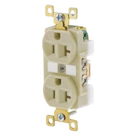 Bryant Straight Blade Receptacle, 5-20R, 20 A, 125V AC, 2 Pole, 3 Wire, Flush Mount, Grounded BRY5362I