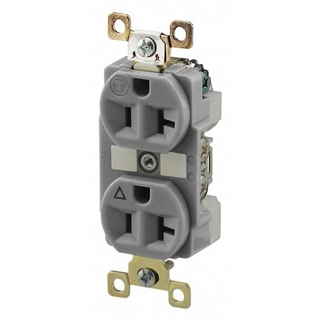 Bryant Straight Blade Receptacle, 5-20R, 20 A, 125V AC, 2 Pole, 3 Wire, Flush Mount, Isolated Ground BRY5362IGGRY