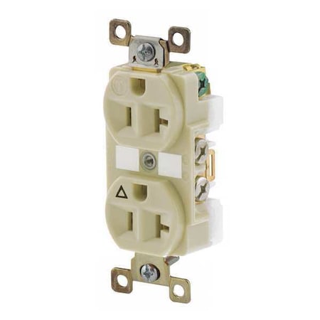 Bryant Straight Blade Receptacle, 5-20R, 20 A, 125V AC, 2 Pole, 3 Wire, Flush Mount, Isolated Ground BRY5362IGI