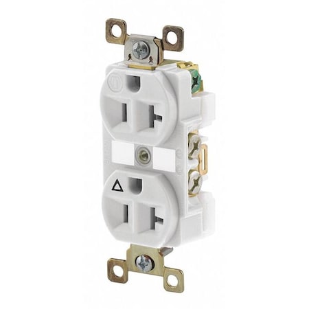 Bryant Straight Blade Receptacle, 5-20R, 20 A, 125V AC, 2 Pole, 3 Wire, Flush Mount, Isolated Ground BRY5362IGW