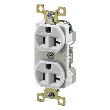 Bryant Straight Blade Receptacle, 5-20R, 20 A, 125V AC, 2 Pole, 3 Wire, Flush Mount, Grounded BRY5362W
