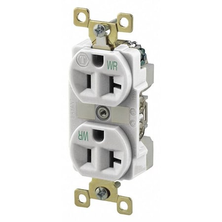 Bryant Straight Blade Receptacle, 5-20R, 20 A, 125V AC, 2 Pole, 3 Wire, Flush Mount, Grounded BRY5362WWR