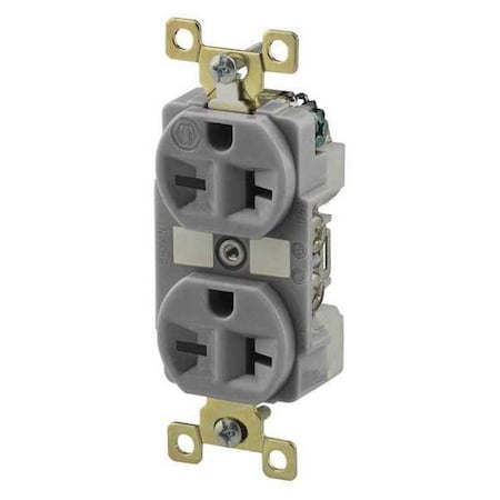 Bryant Straight Blade Receptacle, 6-20R, 20 A, 250V AC, 2 Pole, 3 Wire, Flush Mount, Grounded 5462GRY