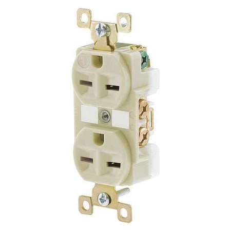 Bryant Straight Blade Receptacle, 6-15R, 15 A, 250V AC, 2 Pole, 3 Wire, Flush Mount, Grounded 5662I