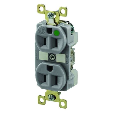 Bryant Straight Blade Receptacle, 5-15R, 15 A, 125V AC, 2 Pole, 3 Wire, Flush Mount, Grounded BRY8200GRY
