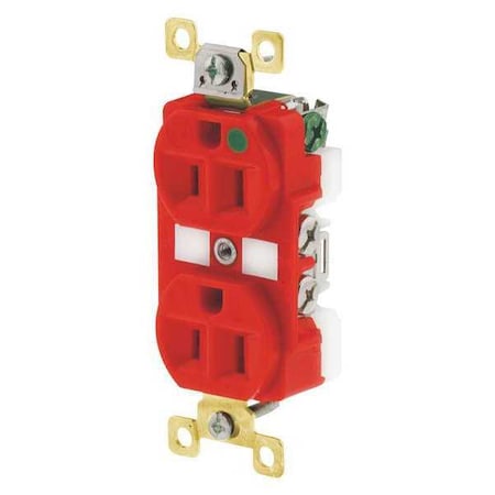 Bryant Straight Blade Receptacle, 5-15R, 15 A, 125V AC, 2 Pole, 3 Wire, Flush Mount, Grounded BRY8200RED