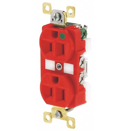 Bryant Straight Blade Receptacle, 5-15R, 15 A, 125V AC, 2 Pole, 3 Wire, Flush Mount, Grounded BRY8200REDL