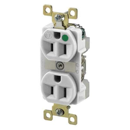 Bryant Straight Blade Receptacle, 5-15R, 15 A, 125V AC, 2 Pole, 3 Wire, Flush Mount, Grounded BRY8200W