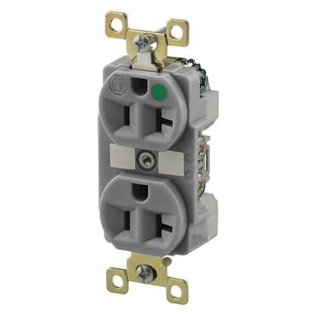 Bryant Straight Blade Receptacle, 5-20R, 20 A, 125V AC, 2 Pole, 3 Wire, Flush Mount, Grounded BRY8300GRY