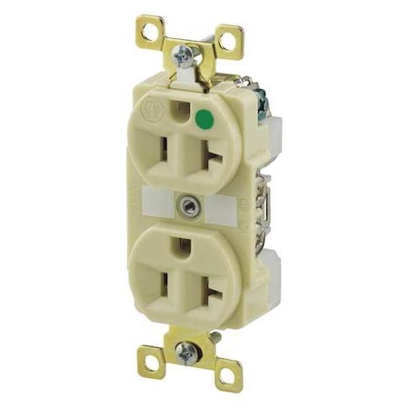 Bryant Straight Blade Receptacle, 5-20R, 20 A, 125V AC, 2 Pole, 3 Wire, Flush Mount, Grounded 8300IL