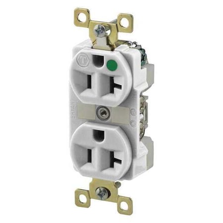 Bryant Straight Blade Receptacle, 5-20R, 20 A, 125V AC, 2 Pole, 3 Wire, Flush Mount, Grounded BRY8300W