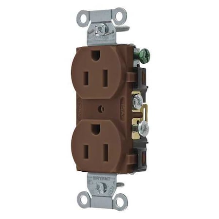 Bryant Straight Blade Receptacle, 5-15R, 15 A, 125V AC, 2 Pole, 3 Wire, Flush Mount, Grounded CBRS15