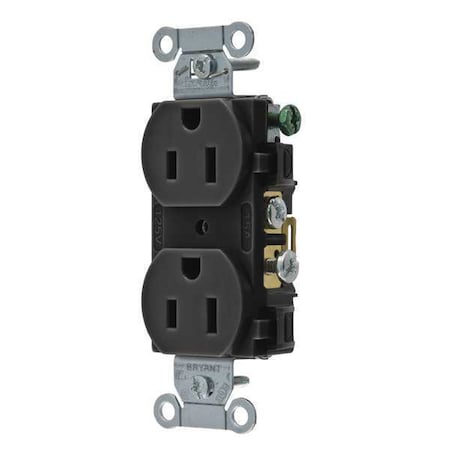Bryant Straight Blade Receptacle, 5-15R, 15 A, 125V AC, 2 Pole, 3 Wire, Flush Mount, Grounded CBRS15BLK