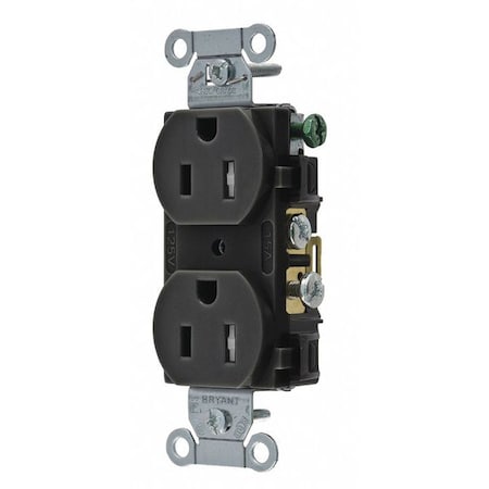 Bryant Straight Blade Receptacle, 5-15R, 15 A, 125V AC, 2 Pole, 3 Wire, Flush Mount, Grounded CBRS15BLKTR