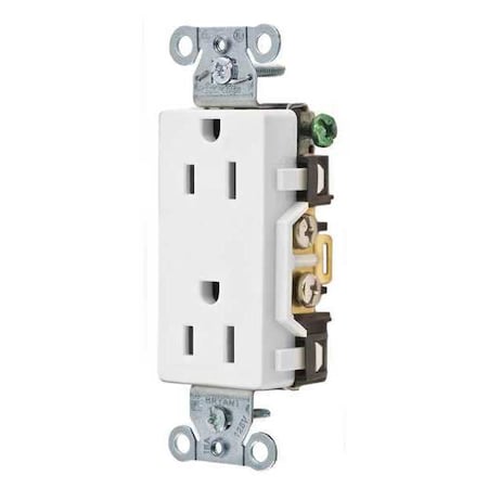 Bryant Straight Blade Receptacle, 5-15R, 15 A, 125V AC, 2 Pole, 3 Wire, Flush Mount, Grounded DRS15WHI