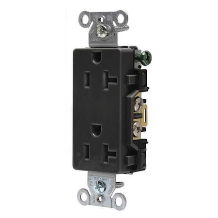 Bryant Straight Blade Receptacle, 5-20R, 20 A, 125V AC, 2 Pole, 3 Wire, Flush Mount, Self-Grounded DRS20BLK