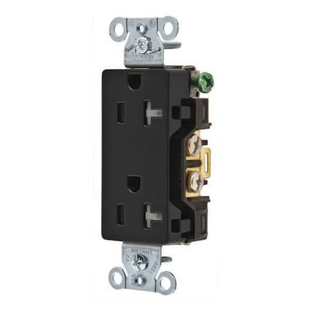 Bryant Straight Blade Receptacle, 5-20R, 20 A, 125V AC, 2 Pole, 3 Wire, Flush Mount, Self-Grounded DRS20BLKTR
