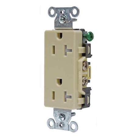 Bryant Straight Blade Receptacle, 5-20R, 20 A, 125V AC, 2 Pole, 3 Wire, Flush Mount, Self-Grounded DRS20ITR